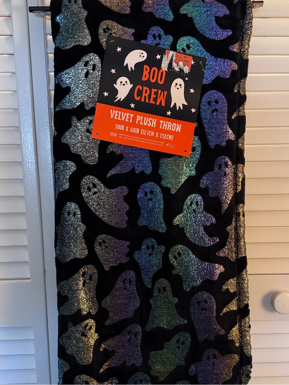 Velvet Plush Throw - Black with Iridescent Ghosts